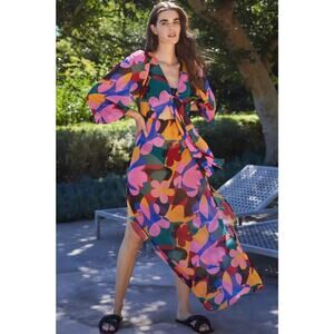 Beach Riot Shiloh Cut Out Cover-Up Dress Side Slit Floral Multicolor Medium New